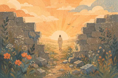 Redemption Sunrise Through a Broken Wall