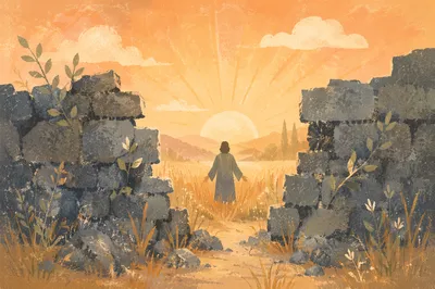 Redemption Sunrise Through a Broken Wall