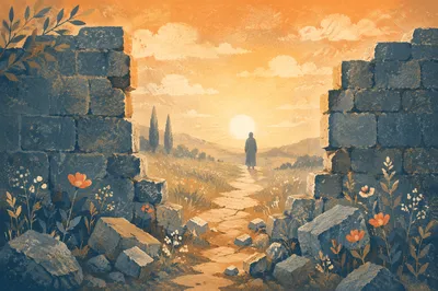 Redemption Sunrise Through a Broken Wall