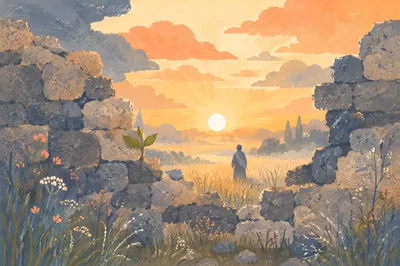 Redemption Sunrise Beyond a Broken Wall