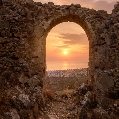 Redemption Sunrise Through Broken Arch