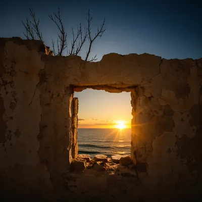 Redemption Sunrise Through Broken Wall