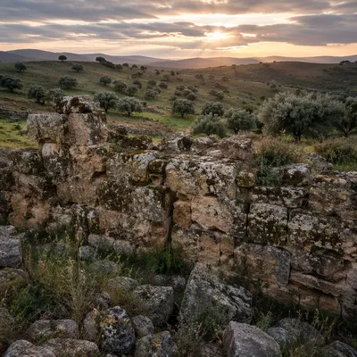 Redemption Sunrise Beyond Broken Stone Wall