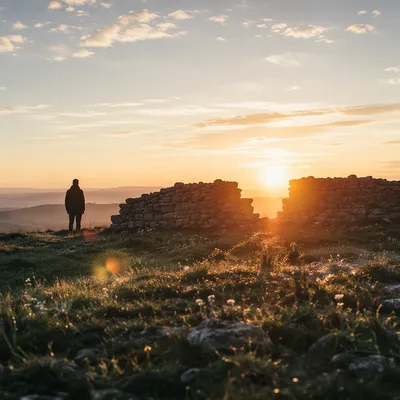 Redemption Sunrise Through Broken Stone Wall