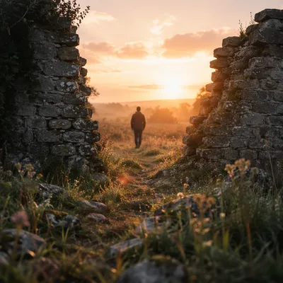 Redemption Sunrise Through a Broken Wall