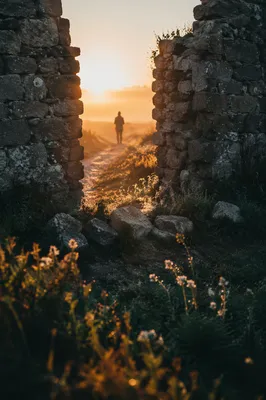 Redemption Sunrise Through a Broken Stone Wall
