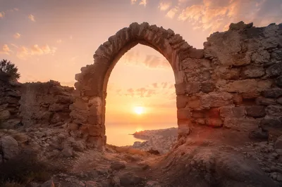 Redemption Sunrise Through Broken Stone Archway