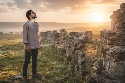 Sunrise Beside Broken Stone Wall