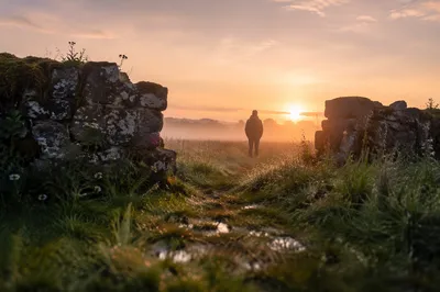 Redemption Sunrise Beyond Broken Stone Wall