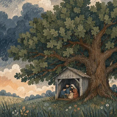 Shelter Beneath a Stormy Oak Tree