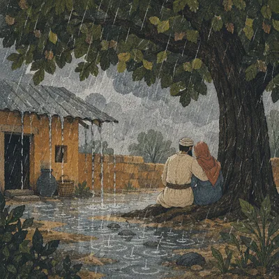 Refuge Beneath the Oak in Storm