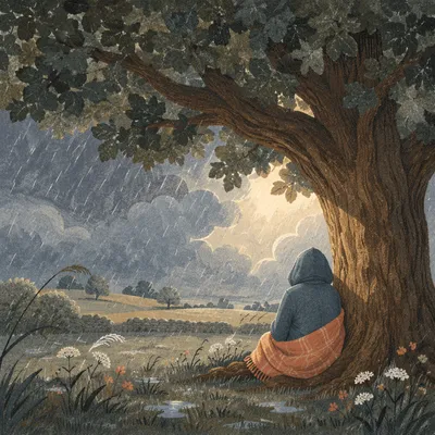 Shelter Beneath Oak in Passing Storm