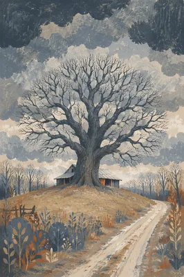 Refuge Beneath Great Oak Before Storm