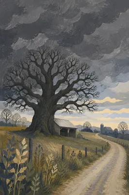Refuge Beneath Stormy Ancient Oak