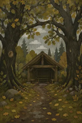 Refuge Beneath Stormy Oak Trees