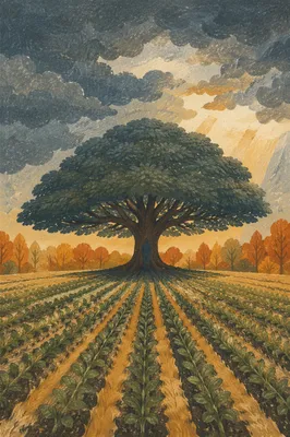 Refuge Beneath Great Oak Before Storm