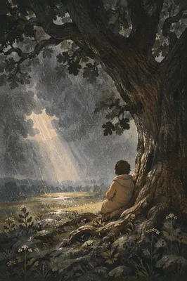 Shelter Beneath the Oak in Storm