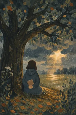 Refuge Beneath the Stormlit Oak