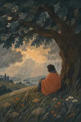 Refuge Beneath Oak During Storm
