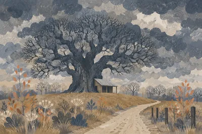 Refuge Beneath a Stormbound Oak Tree