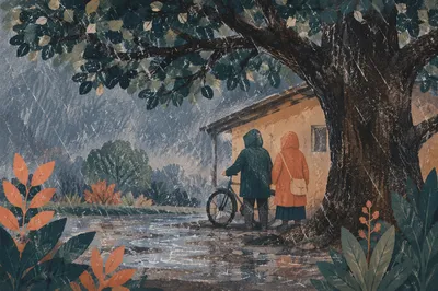 Refuge Beneath Great Oak in Storm