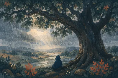 Refuge Beneath Oak Tree After Storm