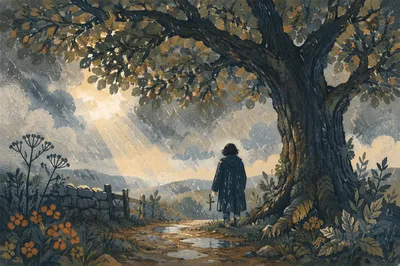 Shelter Beneath Ancient Oak in Storm