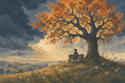 Refuge Beneath a Stormy Oak Tree