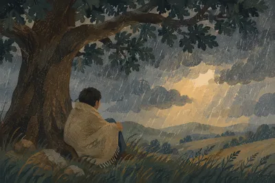 Refuge Beneath Oak During Storm
