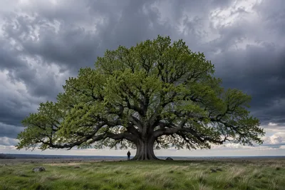 Refuge Beneath Great Oak in Storm