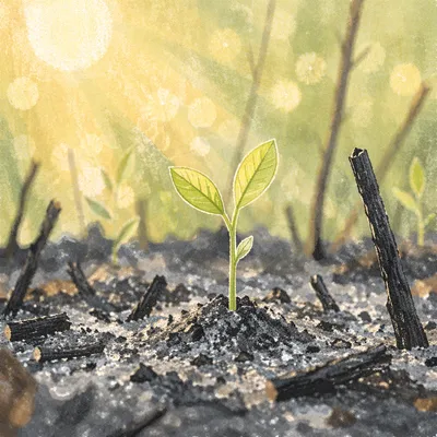 Fresh Green Shoot Rising From Ashes