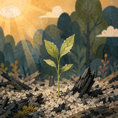 Green Shoot Rising From Ashes