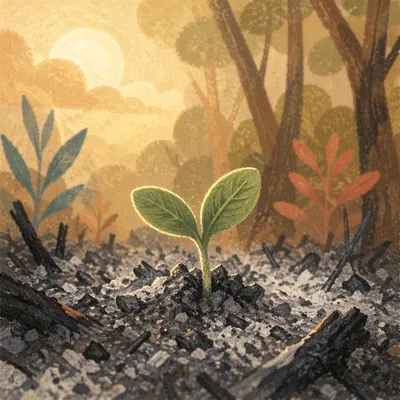 Fresh Green Shoot Rising From Ashes