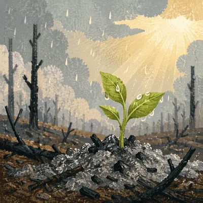 Green Shoot Rising From Ashes