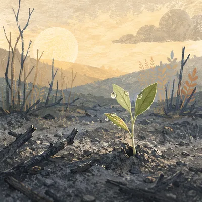 Fresh Green Shoot Rising from Ashes