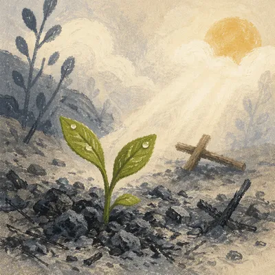 Green Shoot Rising From Ashes