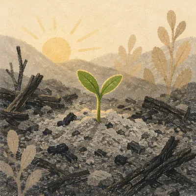 Green Shoot Rising From Ashes