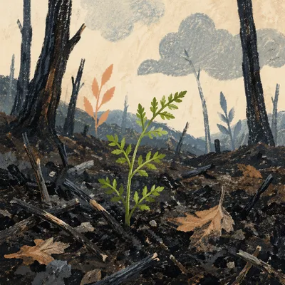 Green Shoot Rising From Forest Ashes