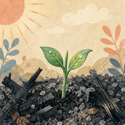 Green Shoot Rising From Ashes