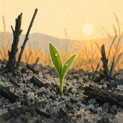 Green Shoot Rising From Quiet Ashes
