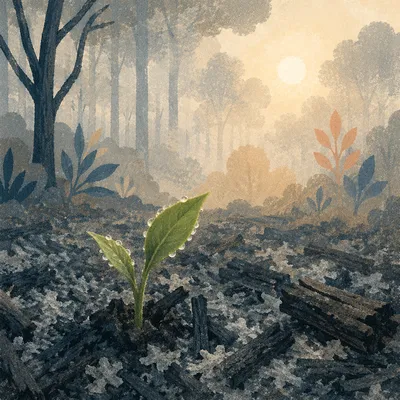 Fresh Green Shoot Rising from Ashes