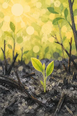 Green Shoot Rising From Ashes