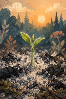 Green Shoot Rising From Ashes