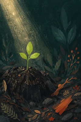 Green Shoot Rising From Ashes