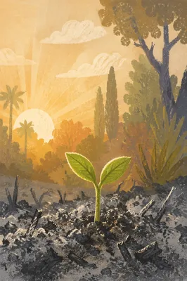 Green Shoot Rising From Ashes