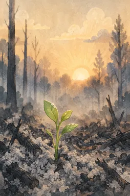 Hopeful Green Shoot Rising From Ashes