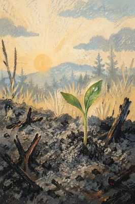 Hopeful Green Shoot Rising From Ashes