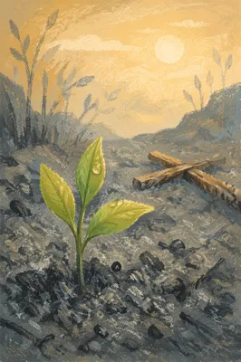 Green Shoot Rising from Ashes