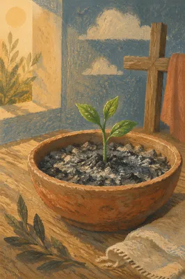Green Shoot Rising from Ashes