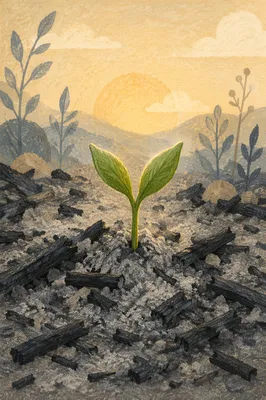 Fresh Green Shoot Rising From Ashes